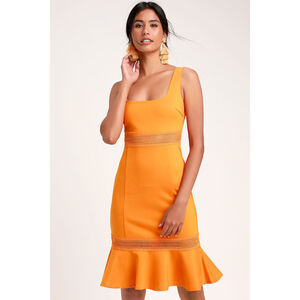 Lulus Martini Mama Orange Crochet Midi Dress - Size L